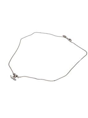 Chanel 10A CC Logo Double Sided Rhinestone Necklace 10 44 Silver Metal